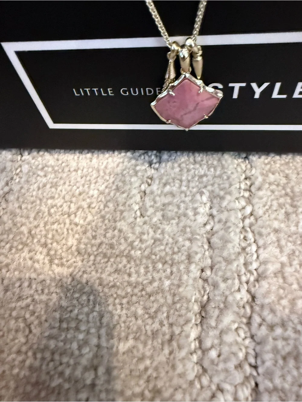 Gold-Tone Necklace with Pink Stone Pendant and Tassel
